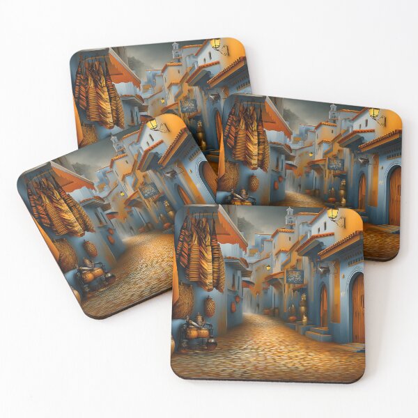 Item preview, Charming Mediterranean Alley with Blue and Orange Facades designed and sold by Artessie.