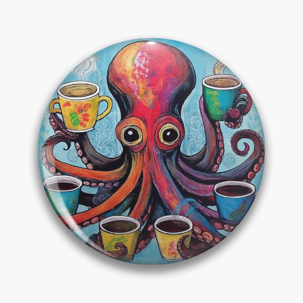 Item preview, Funny octopus drinking multiple cups of coffee designed and sold by Boxing Kangaroo Retail Company.