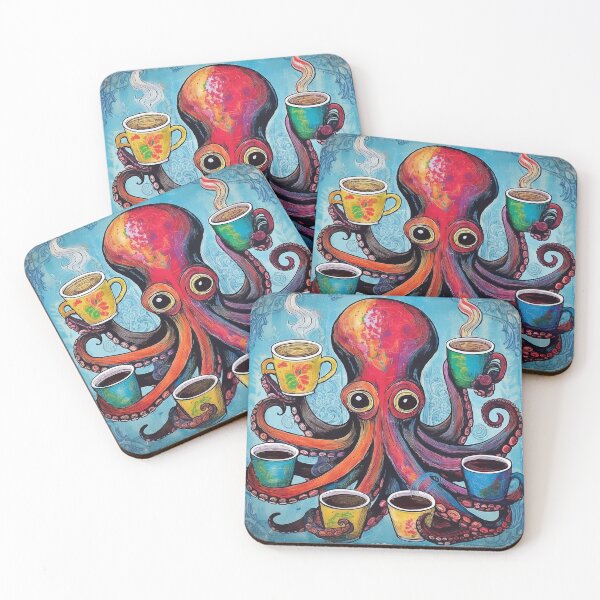 Item preview, Funny octopus drinking multiple cups of coffee designed and sold by Boxing Kangaroo Retail Company.