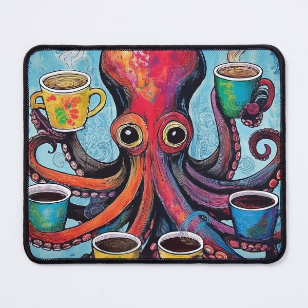 Item preview, Funny octopus drinking multiple cups of coffee designed and sold by Boxing Kangaroo Retail Company.