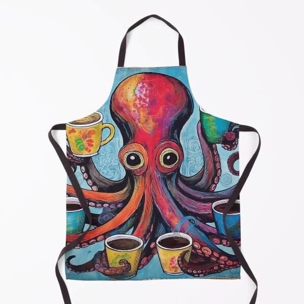 Item preview, Funny octopus drinking multiple cups of coffee designed and sold by Boxing Kangaroo Retail Company.