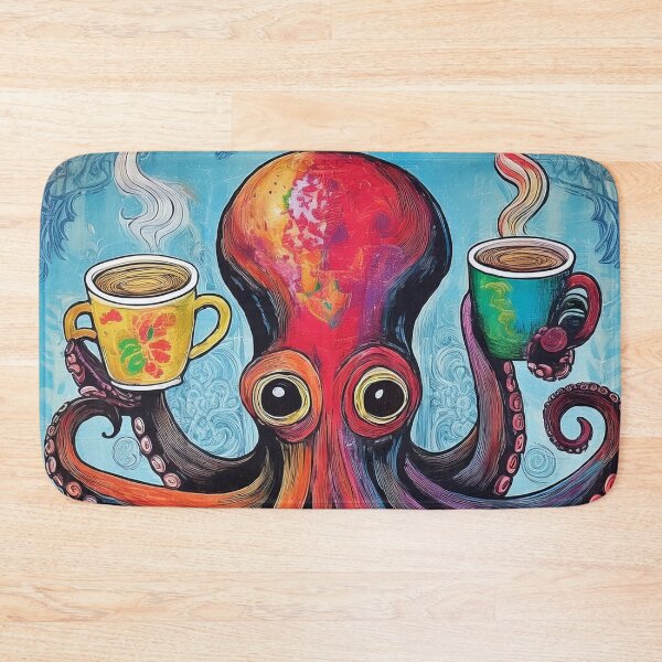 Item preview, Funny octopus drinking multiple cups of coffee designed and sold by Boxing Kangaroo Retail Company.