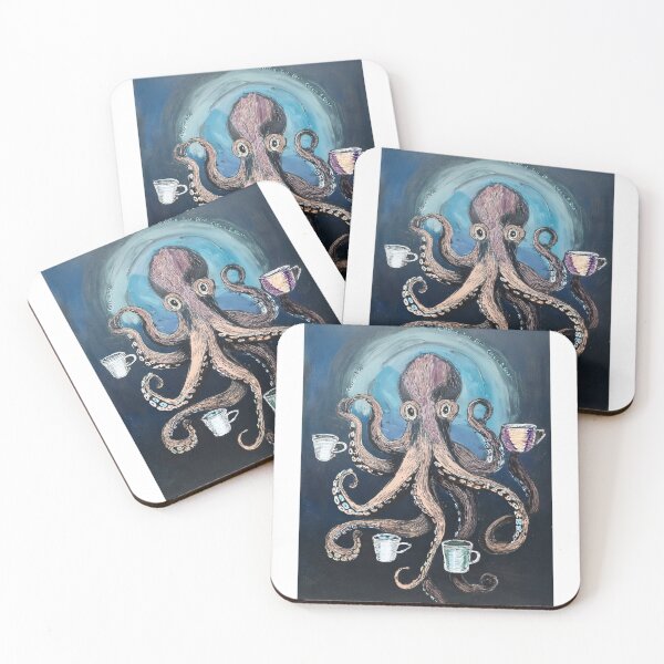 Item preview, funny octopus drinking multiple cups of coffee designed and sold by Boxing Kangaroo Retail Company.