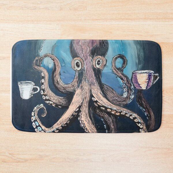 Item preview, funny octopus drinking multiple cups of coffee designed and sold by Boxing Kangaroo Retail Company.