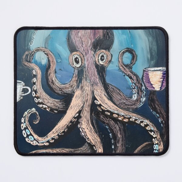 Item preview, funny octopus drinking multiple cups of coffee designed and sold by Boxing Kangaroo Retail Company.