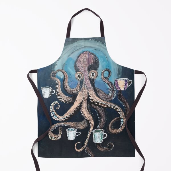Item preview, funny octopus drinking multiple cups of coffee designed and sold by Boxing Kangaroo Retail Company.