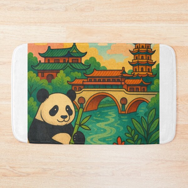 Item preview, Chengdu Panda Poster with Green Roof Temples designed and sold by Aryabek.