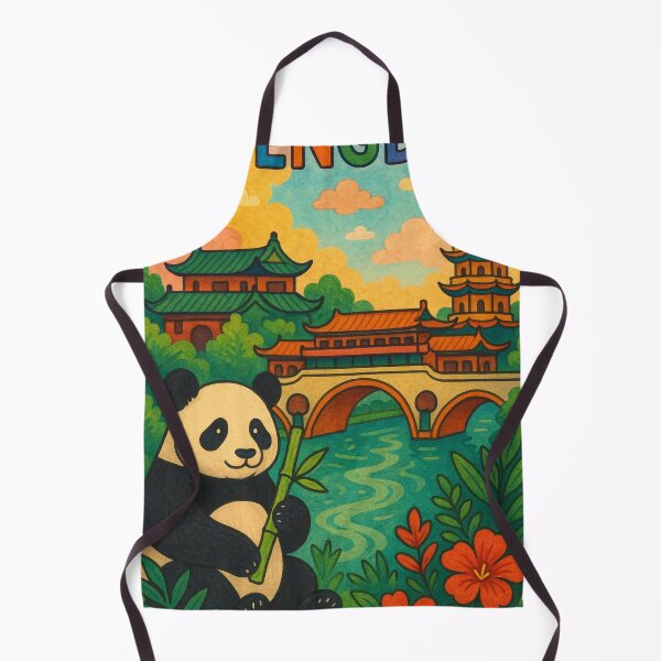 Item preview, Chengdu Panda Poster with Green Roof Temples designed and sold by Aryabek.