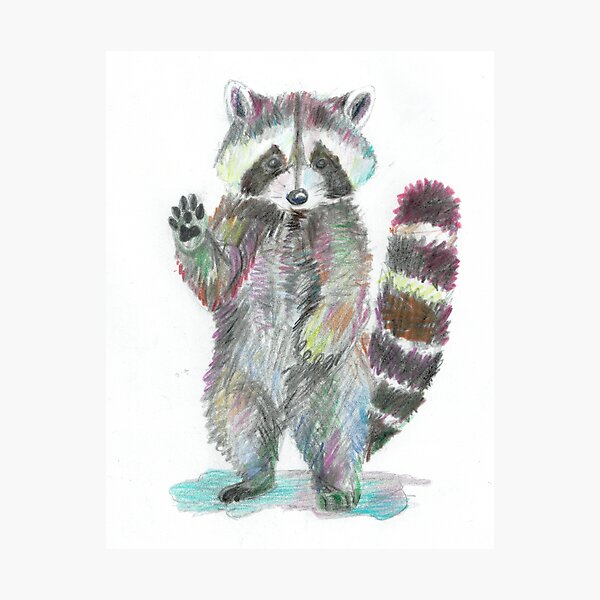 Item preview, a waving raccoon in rainbow colors designed and sold by kajpselsart.