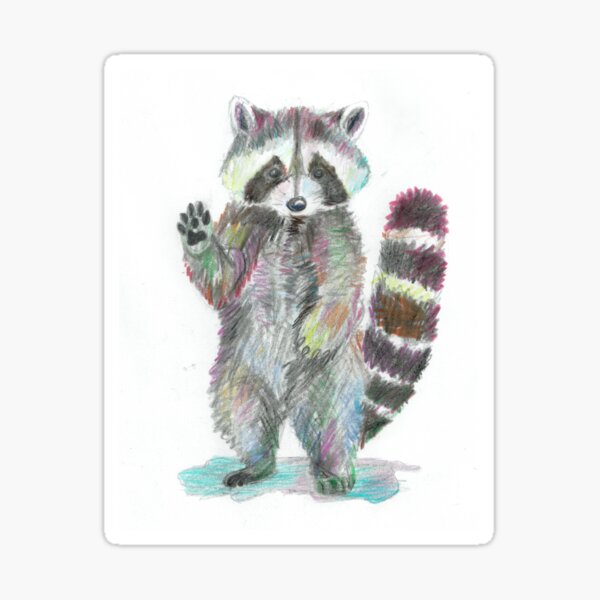Item preview, a waving raccoon in rainbow colors designed and sold by kajpselsart.