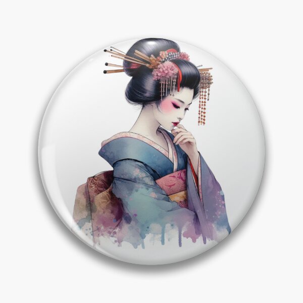 Item preview,  Watercolor Geisha Portrait in Soft Teal and Plum designed and sold by animalfoodlove.