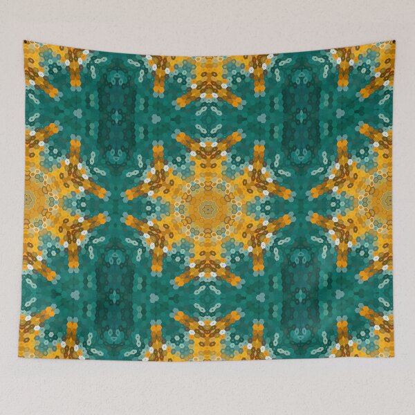 Item preview, Hex Mandala Blue and Yellow designed and sold by WormholeOrbital.