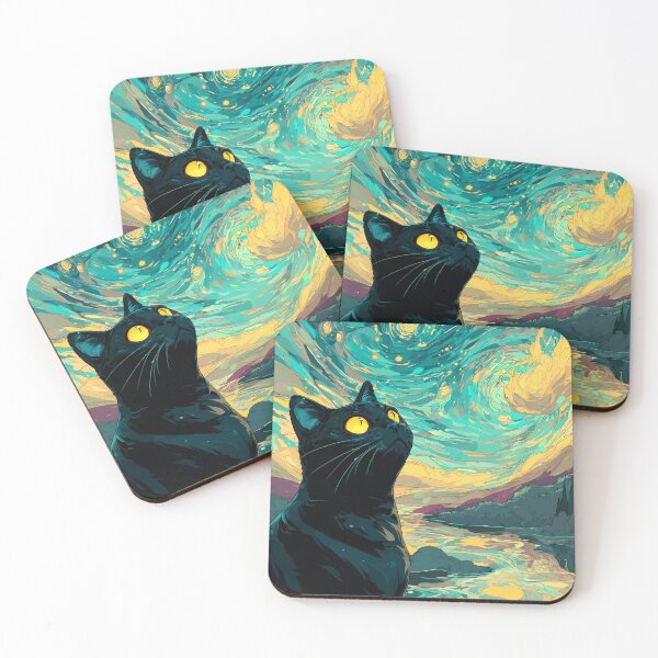 Item preview, Arte expresivo de la noche estrellada del gato negro designed and sold by Torii Studio.