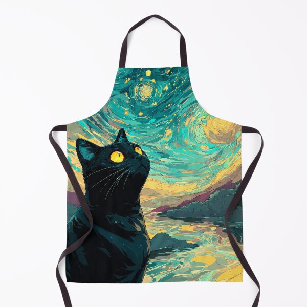 Aperçu de l'œuvre Chat noir Nuit étoilée Art expressif créée et vendue par Torii Studio.