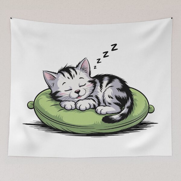 Item preview, Black and white tabby kitten sleeping peacefully on a pillow designed and sold by AFernandesDSG.