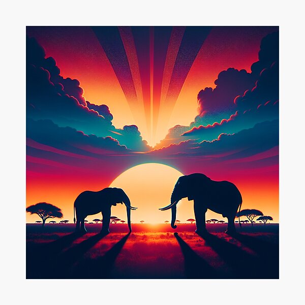 Item preview, Elephants Face to Face Sunset designed and sold by JOSIALOGAN.
