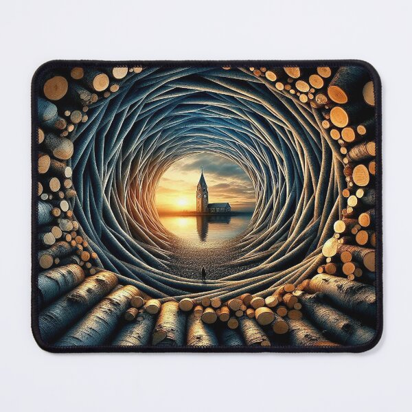 Item preview, Portal of Stillness – Surreal Tunnel View with Sunset Church designed and sold by Okmanoo.