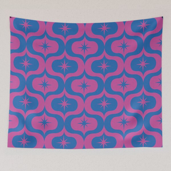 Item preview,  Mid Century Atomic Starbursts on pink and blue Ogee pattern designed and sold by Yasminepatterns .