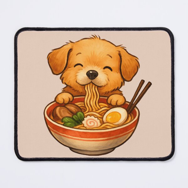 Item preview, Cute little dog eating ramen noodles from bowl designed and sold by Channel1Design.