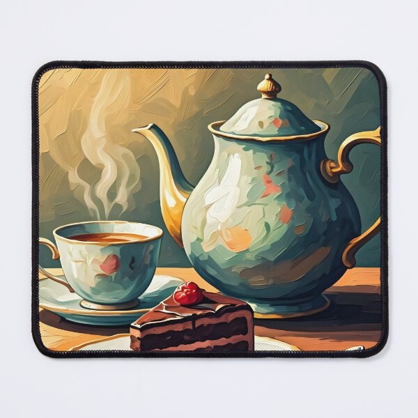 Item preview, Tea & Cake – Vintage 1950s-Style Poster with Teapot, Teacup and Chocolate Cake Illustration designed and sold by MooLaLa.Store.