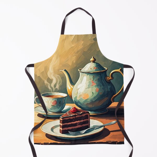 Item preview, Tea & Cake – Vintage 1950s-Style Poster with Teapot, Teacup and Chocolate Cake Illustration designed and sold by MooLaLa.Store.