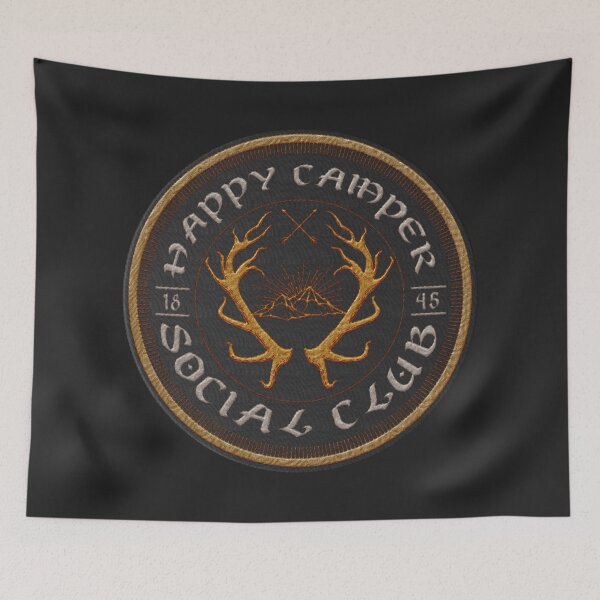 Item preview, gothic happy camper social club badge - embroidery iron patch textured graphic artwork designed and sold by hayrpictures.