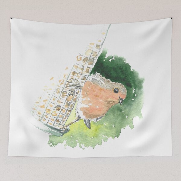 Item preview, Robin on a bird feeder designed and sold by GiselleSellier.