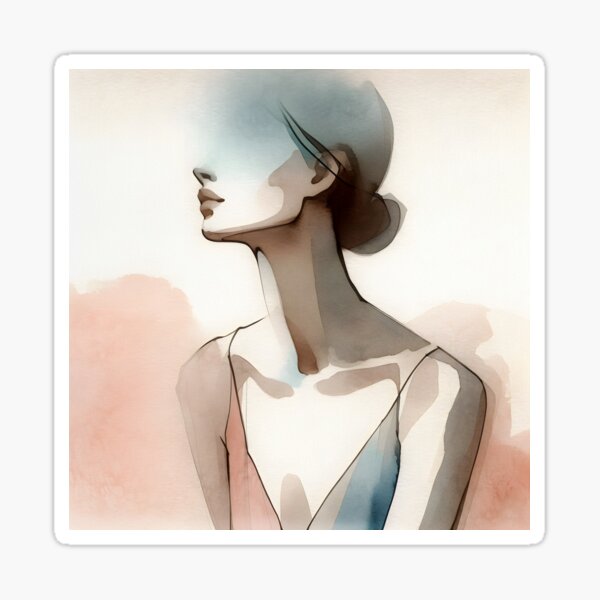 Item preview, Minimalist Abstract Portrait of a Woman with Long Neck.  Contemporary Watercolor and Ink Portrait — Long Neck Female Silhouette. Fashion illustration. designed and sold by goalexxago.
