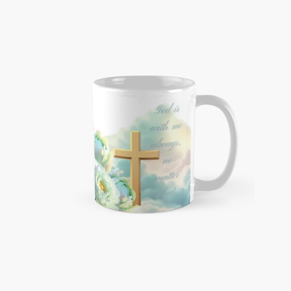 Item preview, Mint Peony & Cross in Clouds | Christian Affirmation “God is with me – always designed and sold by ColorfulBlooms.