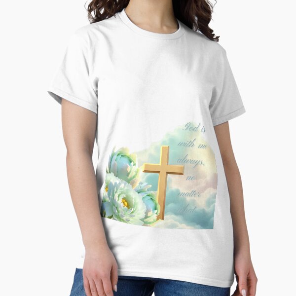Item preview, Mint Peony & Cross in Clouds | Christian Affirmation “God is with me – always designed and sold by ColorfulBlooms.