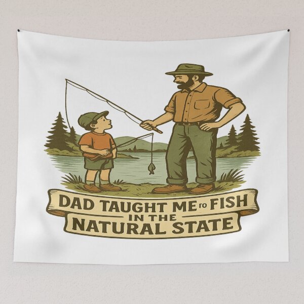 Item preview, Vintage Arkansas Fishing Dad & Kid Lake Scene – Funny Outdoor Design  designed and sold by Globalcitytees.