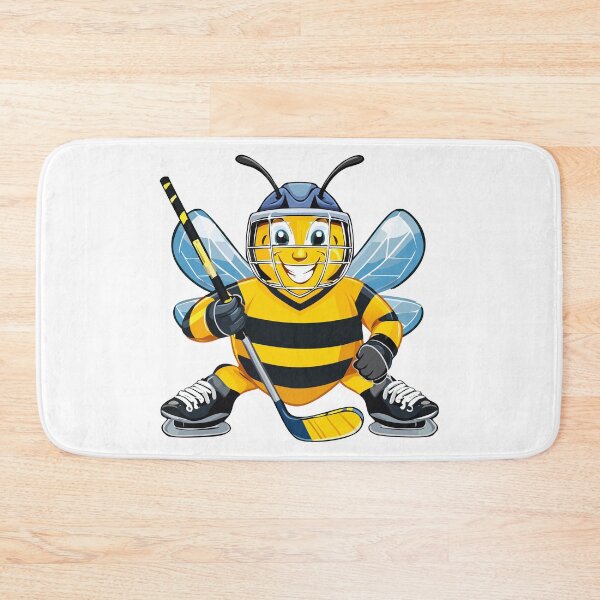 Item preview, European honey bee (Apis mellifera), cartoon cute happy bee hockey player playing sport, bee Ice hockey goalie skating and shooting the puck designed and sold by Danler.