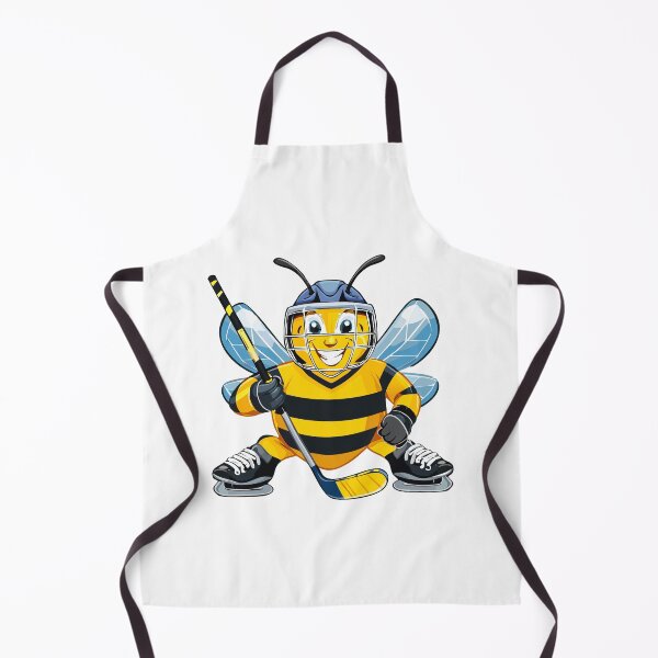 Item preview, European honey bee (Apis mellifera), cartoon cute happy bee hockey player playing sport, bee Ice hockey goalie skating and shooting the puck designed and sold by Danler.