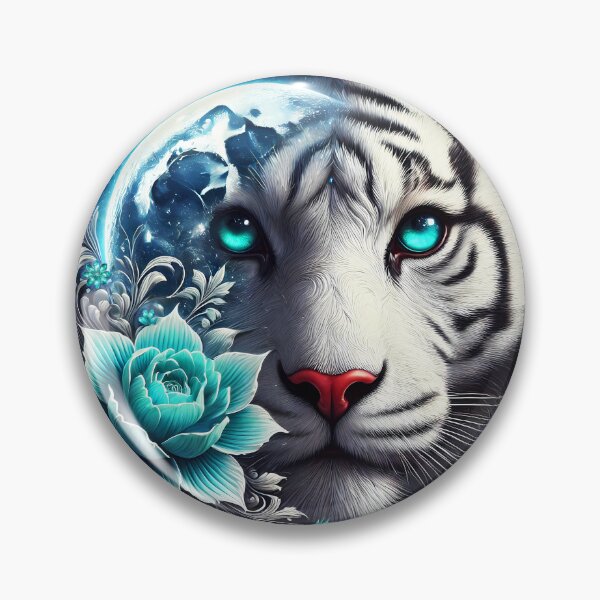 Item preview, White Tiger and Moonlight Montage – Floral Animal Portrait designed and sold by EmeraldeaArt.