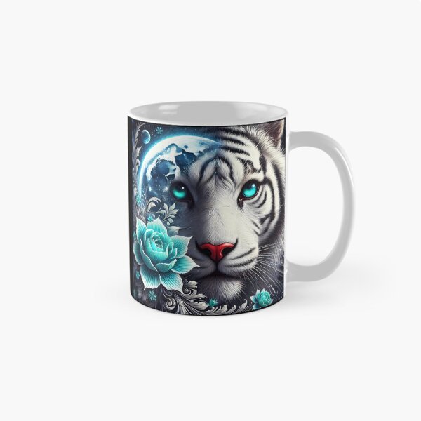 Item preview, White Tiger and Moonlight Montage – Floral Animal Portrait designed and sold by EmeraldeaArt.