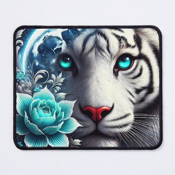 Item preview, White Tiger and Moonlight Montage – Floral Animal Portrait designed and sold by EmeraldeaArt.
