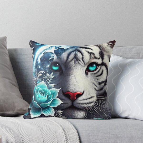 Item preview, White Tiger and Moonlight Montage – Floral Animal Portrait designed and sold by EmeraldeaArt.
