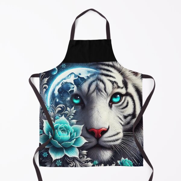 Item preview, White Tiger and Moonlight Montage – Floral Animal Portrait designed and sold by EmeraldeaArt.