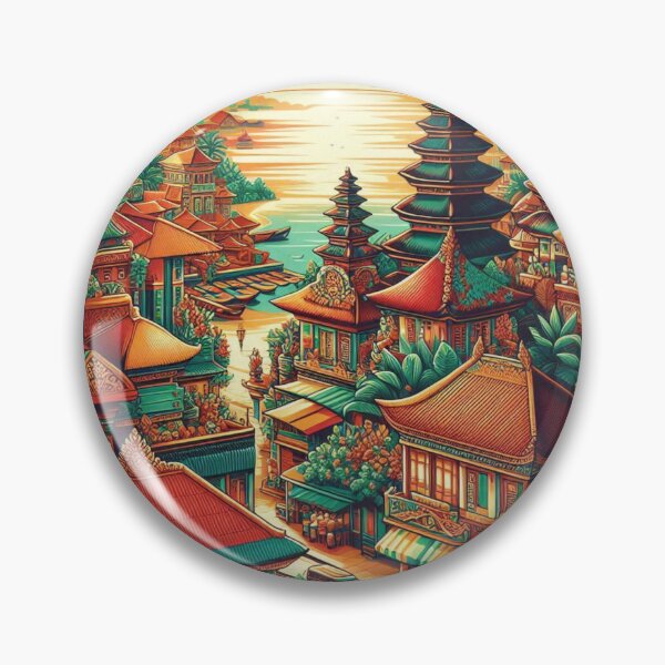 Item preview, Denpasar Bali in 80s Style – Retro Tropical Cityscape Design for Apparel, Accessories & Gifts | AI Art for Travel Lovers designed and sold by knalpot-design.