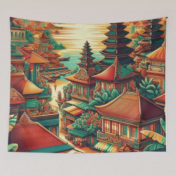 Item preview, Denpasar Bali in 80s Style – Retro Tropical Cityscape Design for Apparel, Accessories & Gifts | AI Art for Travel Lovers designed and sold by knalpot-design.