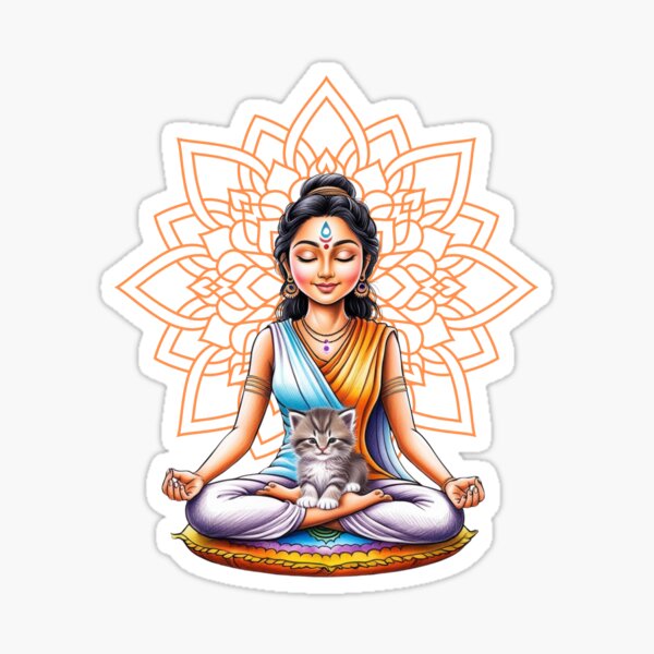 Item preview, Meditating Woman with Kitten Mandala designed and sold by PranaLume.