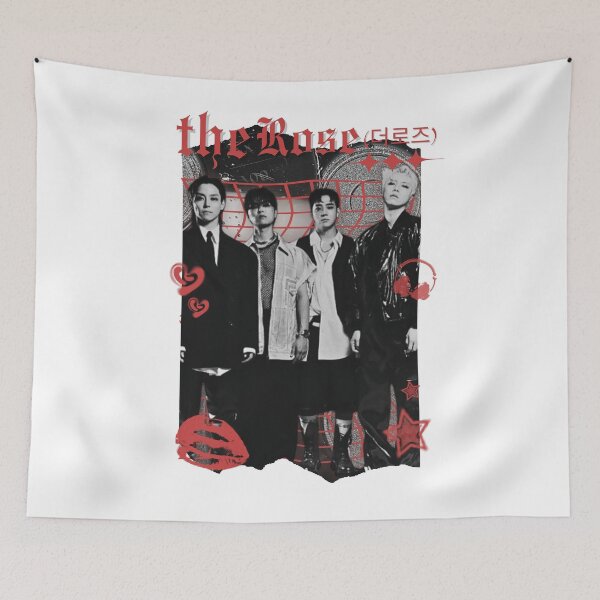 Item preview, The Rose Kpop Group Band Monochrome Red and Black Collage Art Design designed and sold by HELL0WBELLO.