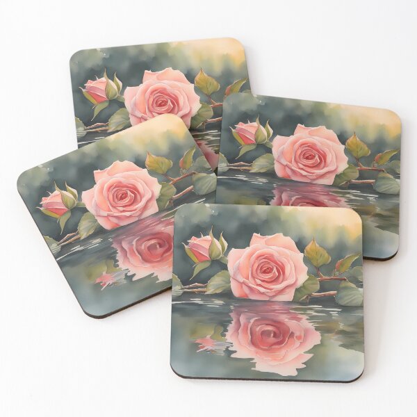 Artikelvorschau, Rosa Rose mit Knospe im Fluss schwimmend entworfen und verkauft von CalmnessbyChoice.