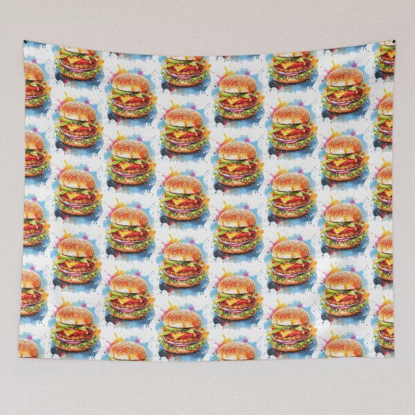 Item preview, Colorful Watercolor Burger Food Illustration designed and sold by AnnySketches.