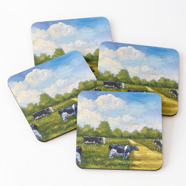 Item preview, Country Lane with Holstein COWS Painting, Farm Animals designed and sold by JoyfulWhimsy.