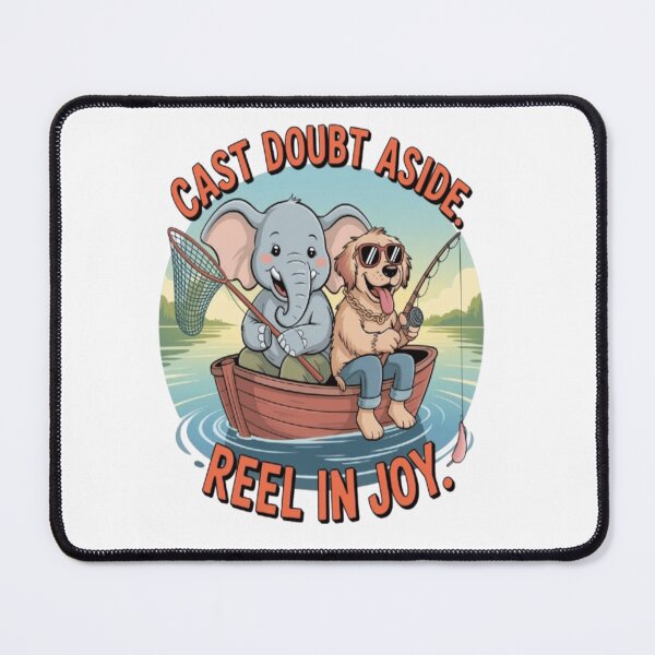 Item preview, Cast Doubt Aside – Elephant & Golden Retriever Fishing Adventure designed and sold by Petpixy.