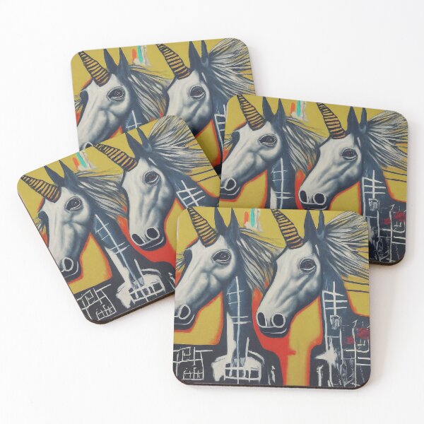 Item preview, Electric Twins – Abstract Urban Unicorns on Yellow Canvas designed and sold by Victor Shadehorn.