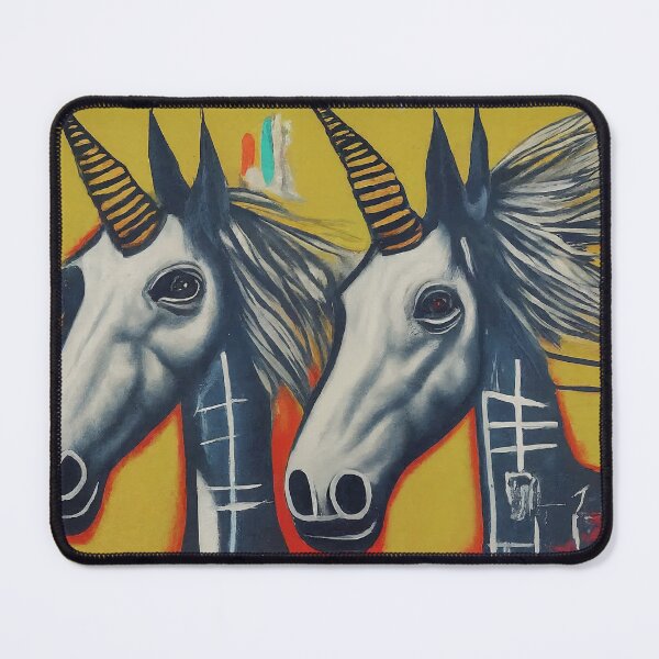Item preview, Electric Twins – Abstract Urban Unicorns on Yellow Canvas designed and sold by Victor Shadehorn.