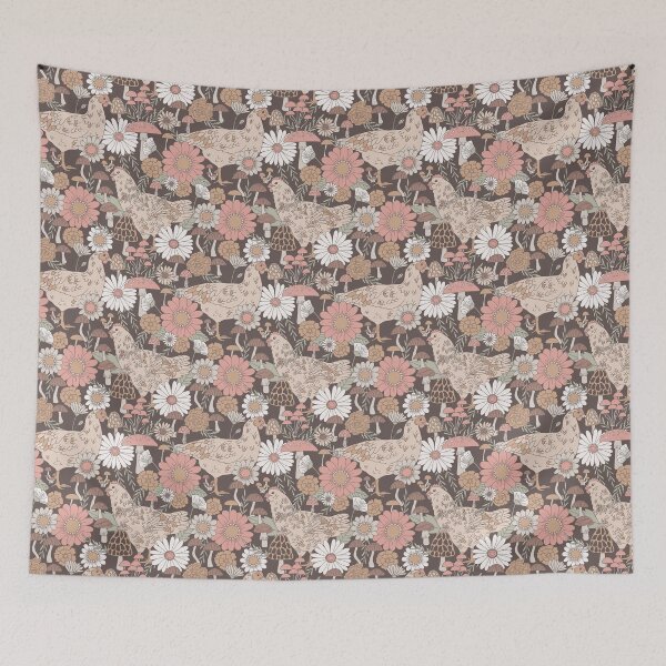Item preview, Chickens in the Garden - Vintage Bloom designed and sold by latheandquill.