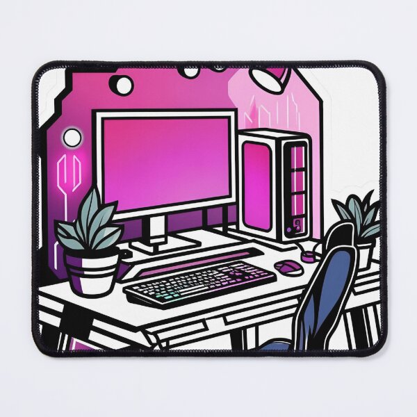 Item preview, Cute Cozy Gamer Desk – Pink Aesthetic with Plants and Gaming Setup Illustration designed and sold by echowood26.